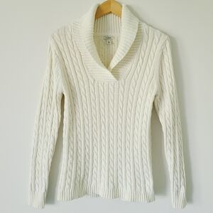 L.L. Bean Cream Cable Knit Cowl Neck Sweater